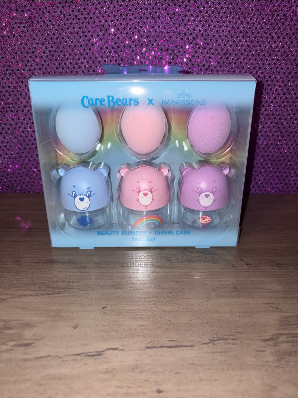 🆕💜 Care Bears Beauty Blender & Travel Case Set Pastel Makeup Sponge Trio NIB